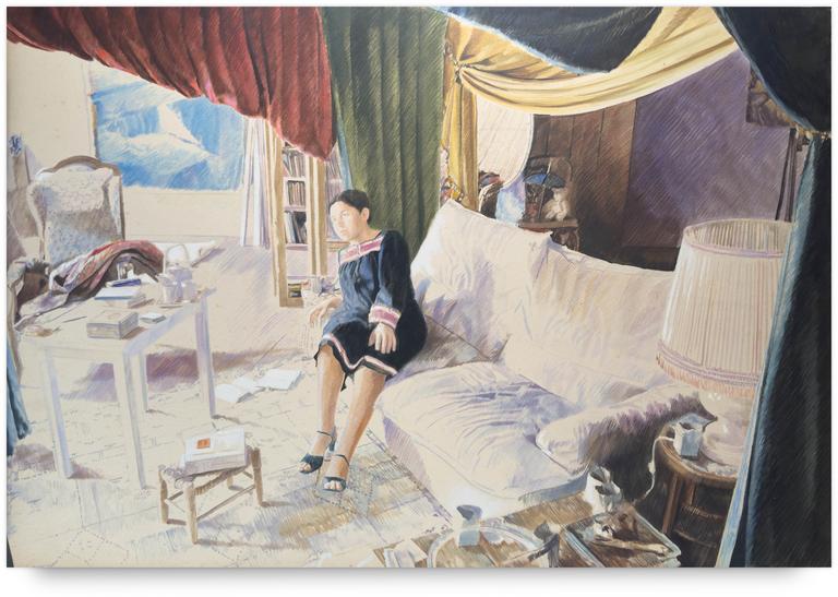 Catalogue raisonné, Claude Grobéty, Drappouf, robé d'été noire et rose - circa 1982