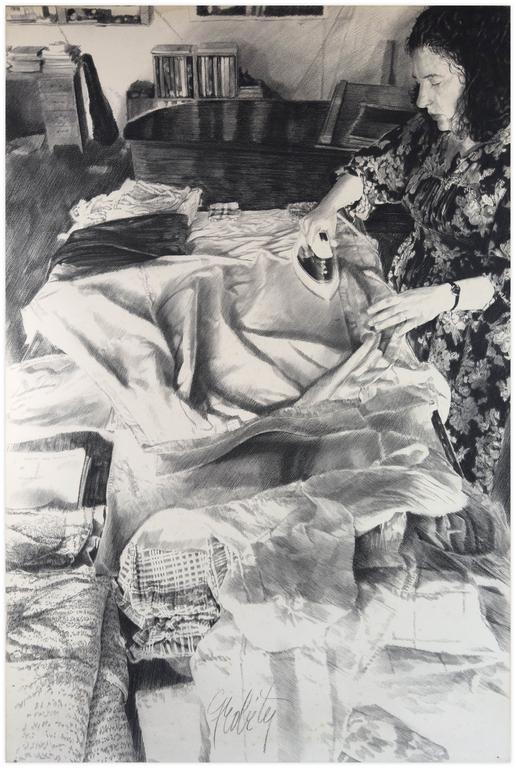Catalogue raisonné, Claude Grobéty, Repasseuse, à l'arrière, le piano - circa 1983