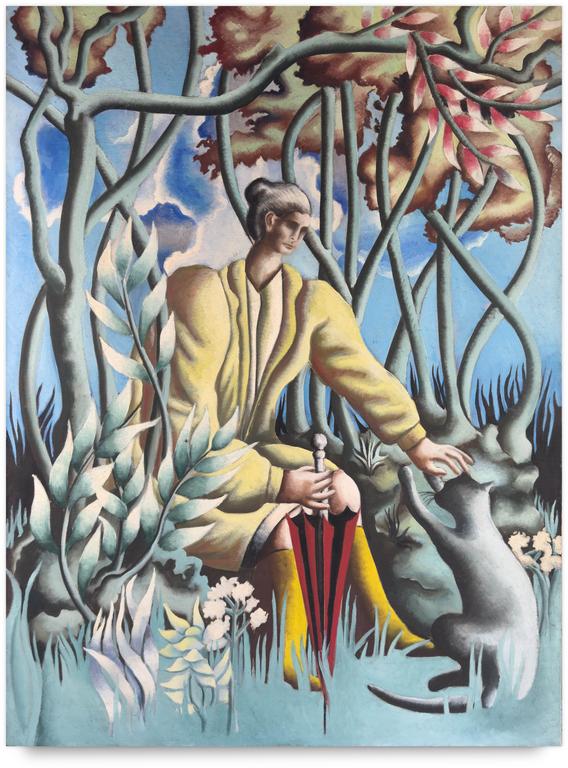 Catalogue raisonné, Claude Grobéty, Femme, chat et parapluie - 1968