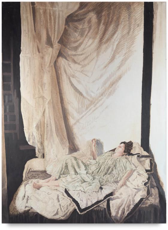 Catalogue raisonné, Claude Grobéty, Robe verte étendue draperies - 1978