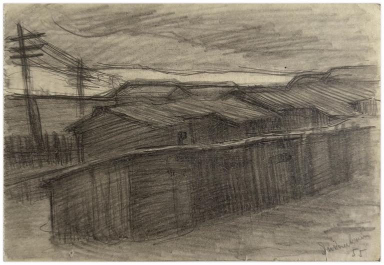 Catalogue raisonné, Vladimir Yankilevsky, Landscape. Sheds, 1955