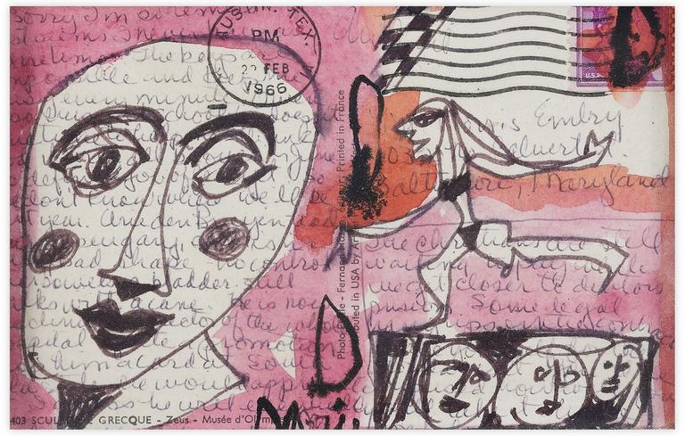 Catalogue raisonné, Norris Embry, Sans titre (Visage et baigneuse sur fond rose), 1966