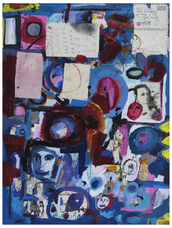 Catalogue raisonné, Norris Embry, Sans titre (Composition bleue, collages), 1966