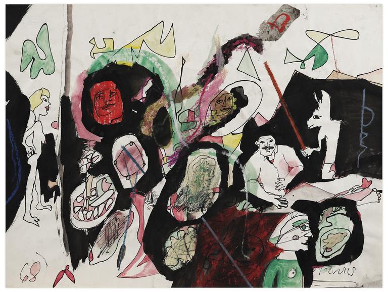 Catalogue raisonné, Norris Embry, Sans titre (Homme en chemise, femme de profil, chien et visages), 1968