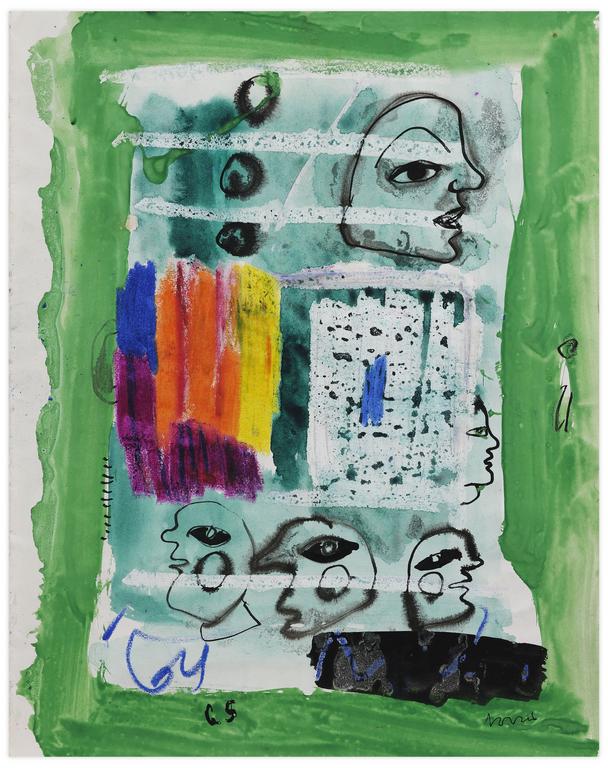 Catalogue raisonné, Norris Embry, Sans titre (Cinq visages, bordure verte), 1964-65