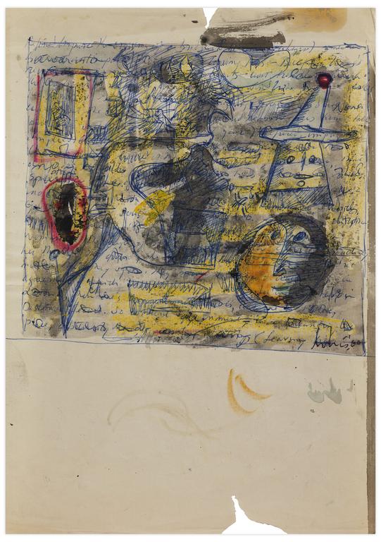 Catalogue raisonné, Norris Embry, Sans titre (Figure de profil en casque, figure en chapeau, visage souriant), 1960
