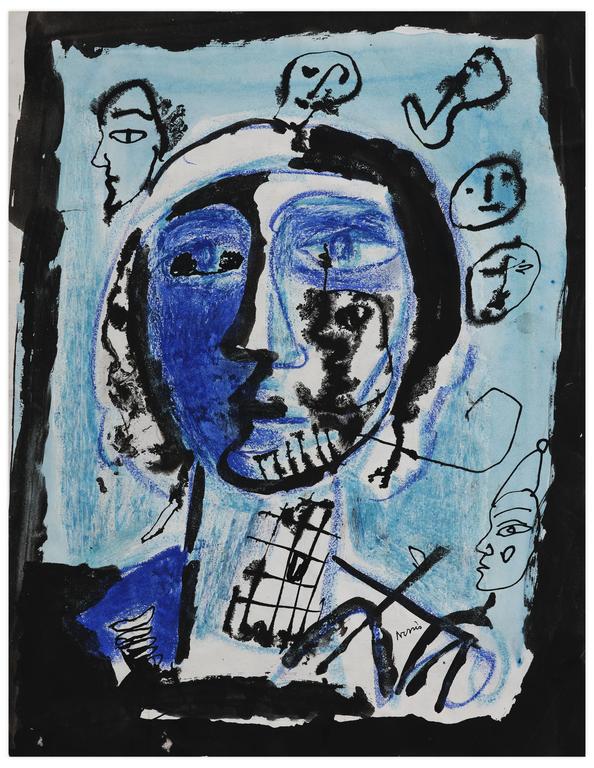 Catalogue raisonné, Norris Embry, Sans titre (Figure bleu en buste), vers 1965-66