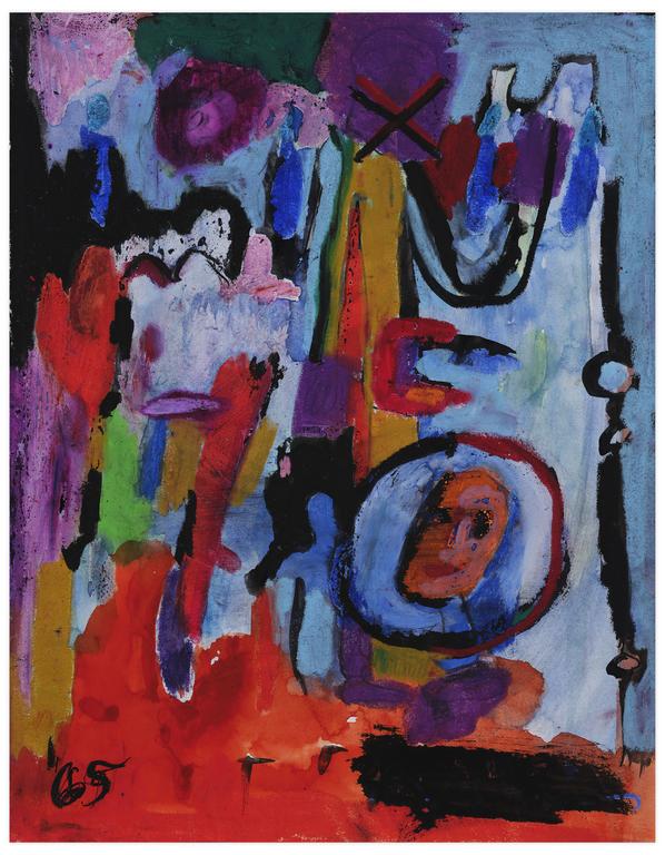 Catalogue raisonné, Norris Embry, Sans titre (Masque, fond bleu et orange), 1965
