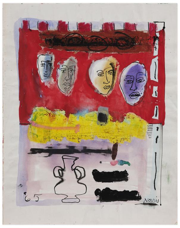 Catalogue raisonné, Norris Embry, Sans titre (Quatre visages et amphore), 1965