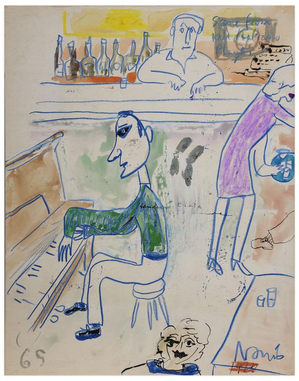 Catalogue raisonné, Norris Embry, Sans titre (Homme au piano, scène de bar), 1964-65