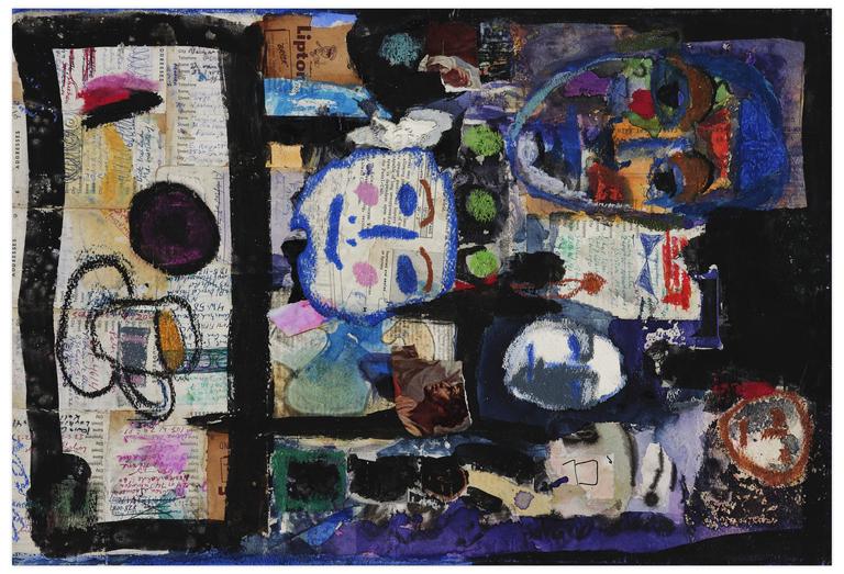 Catalogue raisonné, Norris Embry, Sans titre (Collage Lipton, trois masques, tasse), vers 1965