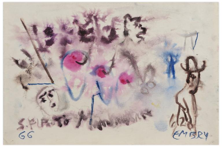 Catalogue raisonné, Norris Embry, Sans titre (Composition rose et masque), 1966