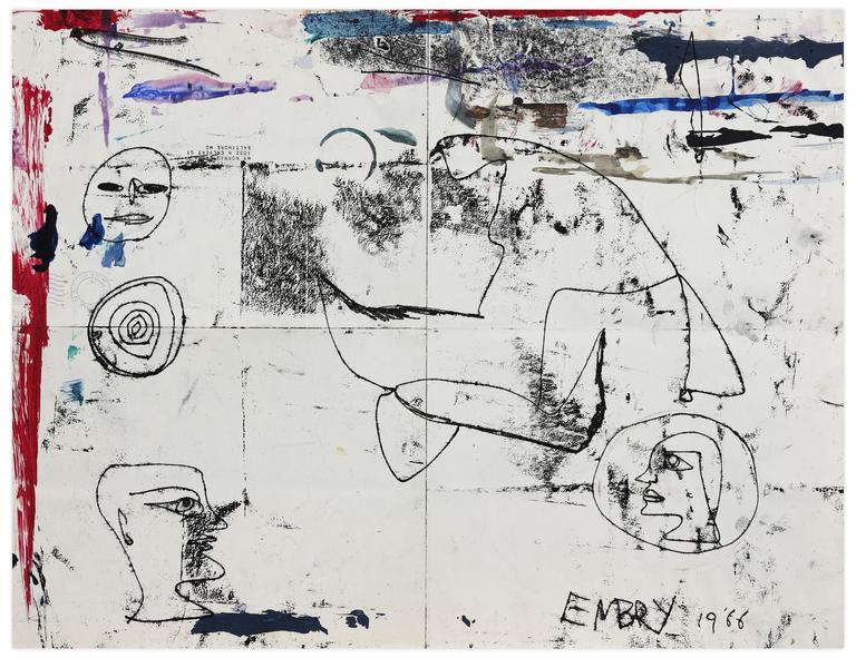 Catalogue raisonné, Norris Embry, Sans titre (masque et deux visages de profil), 1966