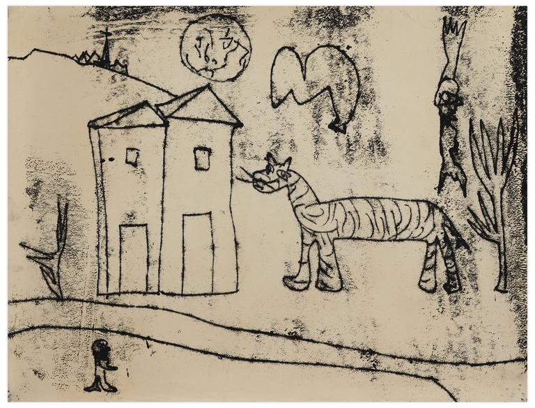 Catalogue raisonné, Norris Embry, Sans titre (Félin et maison), vers 1955-1960