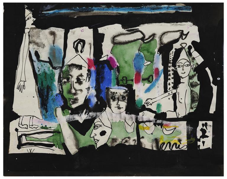 Catalogue raisonné, Norris Embry, Sans titre (Cinq figures, bordure noire), vers 1965-66
