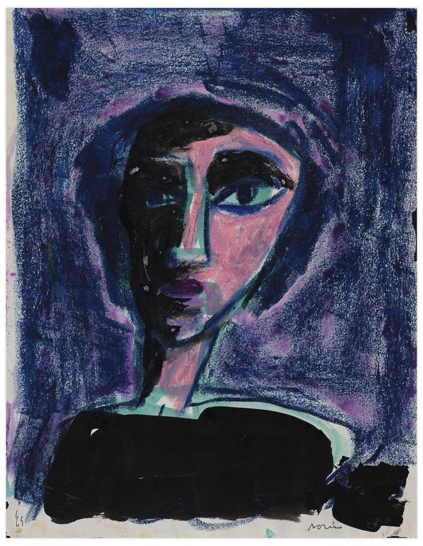 Catalogue raisonné, Norris Embry, Sans titre (Figure en buste, fond bleu et noir), 1965