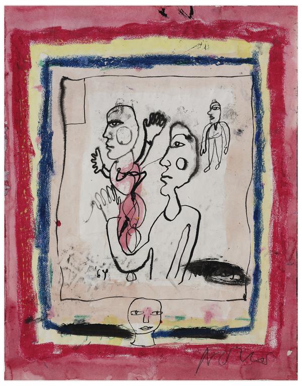 Catalogue raisonné, Norris Embry, Sans titre (Quatre figures, bordures rouge), 1964