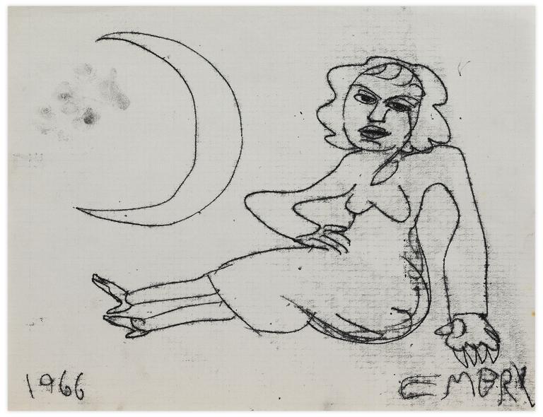 Catalogue raisonné, Norris Embry, Sans titre (Femme assise et lune), 1966