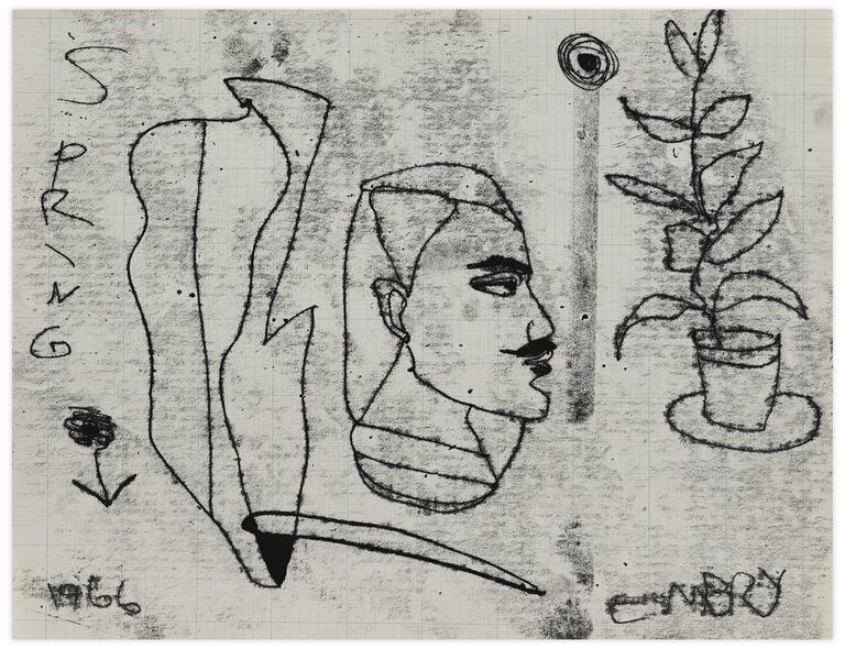 Catalogue raisonné, Norris Embry, Spring (Homme à la moustache de profil et plante), 1966