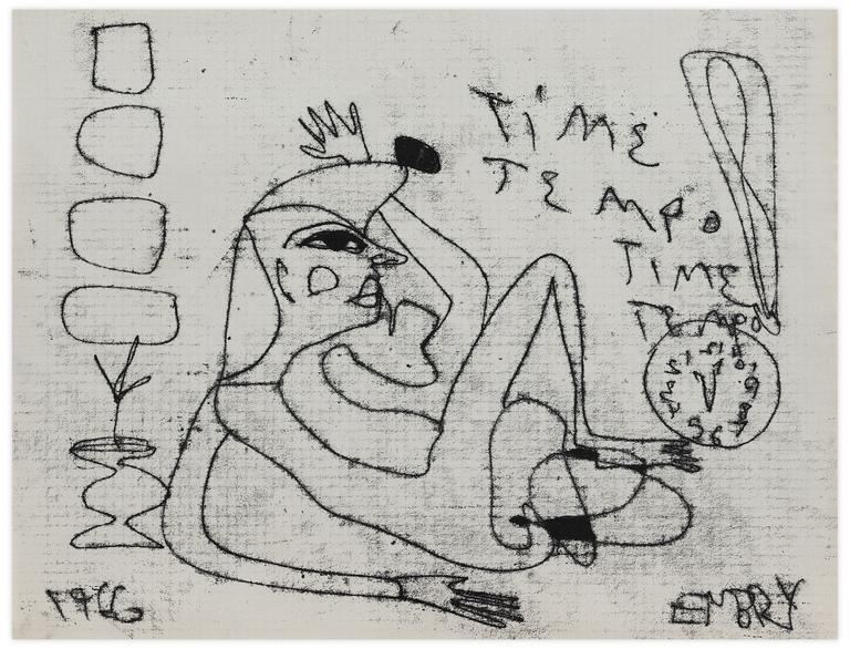 Catalogue raisonné, Norris Embry, Time Tempo (Figure allongée et horloge), 1966