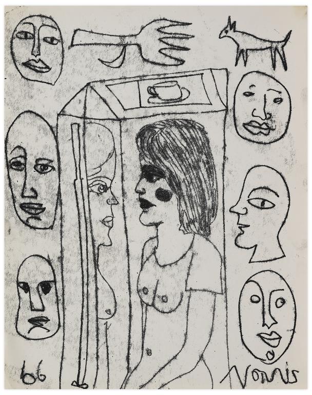 Catalogue raisonné, Norris Embry, Sans titre (Femme au miroir, six visages), 1966