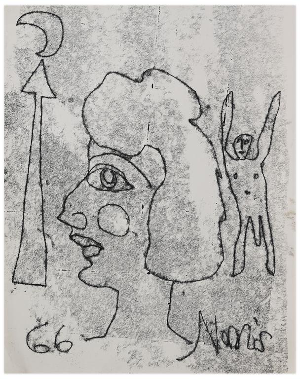 Catalogue raisonné, Norris Embry, Sans titre (Femme de profil et homme debout bras levés), 1966