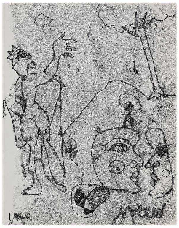 Catalogue raisonné, Norris Embry, Sans titre (Figure debout de dos, deux visages de profil, arbre), 1966
