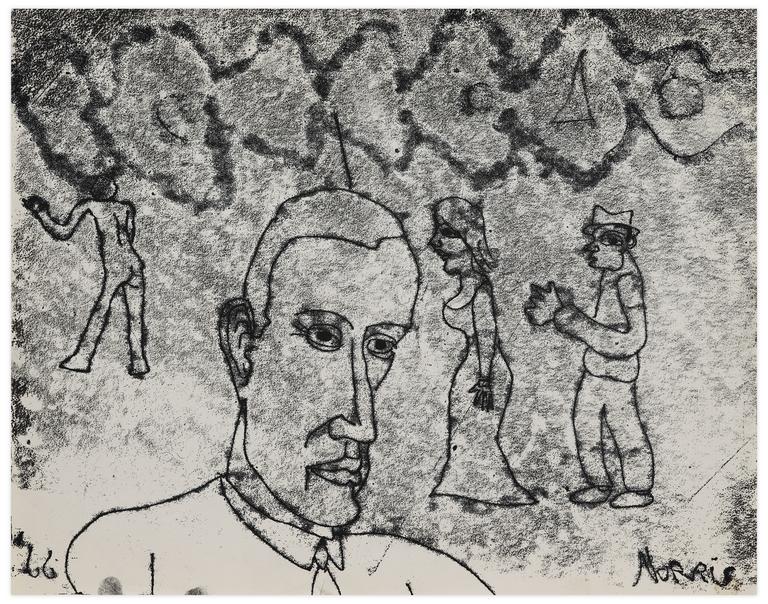 Catalogue raisonné, Norris Embry, Sans titre (Buste d'homme de trois-quart, trois figures debout), 1966