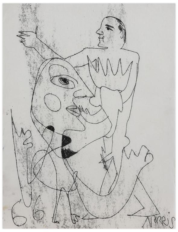 Catalogue raisonné, Norris Embry, Sans titre (Masque de profil et homme debout bras tendu), 1966