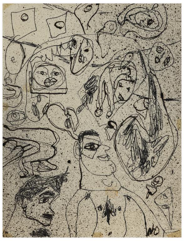 Catalogue raisonné, Norris Embry, Sans titre (Deux hommes de profil et masques), vers 1960-65