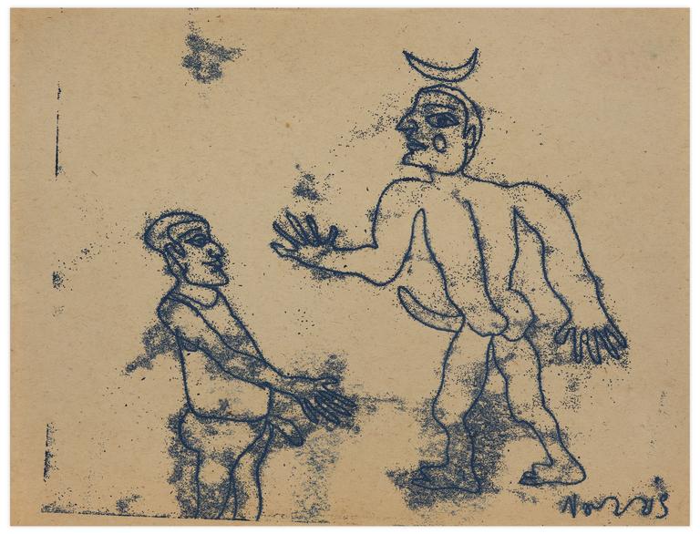 Catalogue raisonné, Norris Embry, Sans titre (Deux hommes nus de profil), vers 1960-65