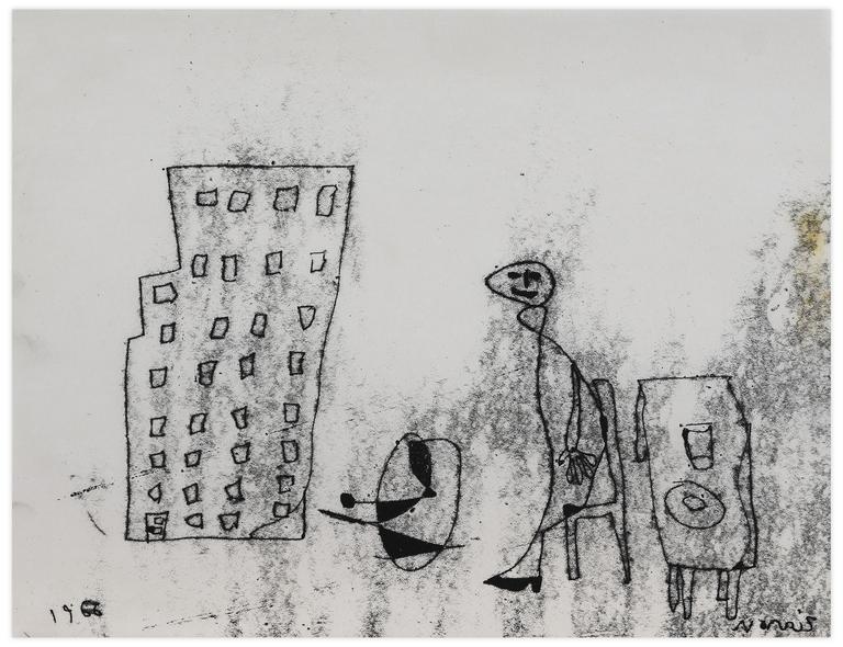Catalogue raisonné, Norris Embry, Sans titre (Figure assise et batîment), 1966