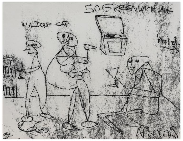Catalogue raisonné, Norris Embry, Waldorf Café 50 Greenwich Ave (Trois figure buvant), 1966