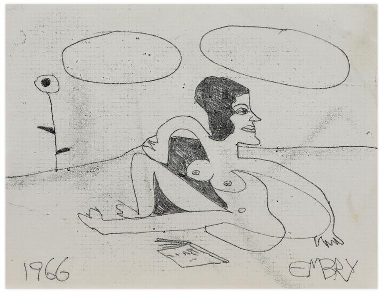 Catalogue raisonné, Norris Embry, Sans titre (Femme nue assise et fleur), 1966
