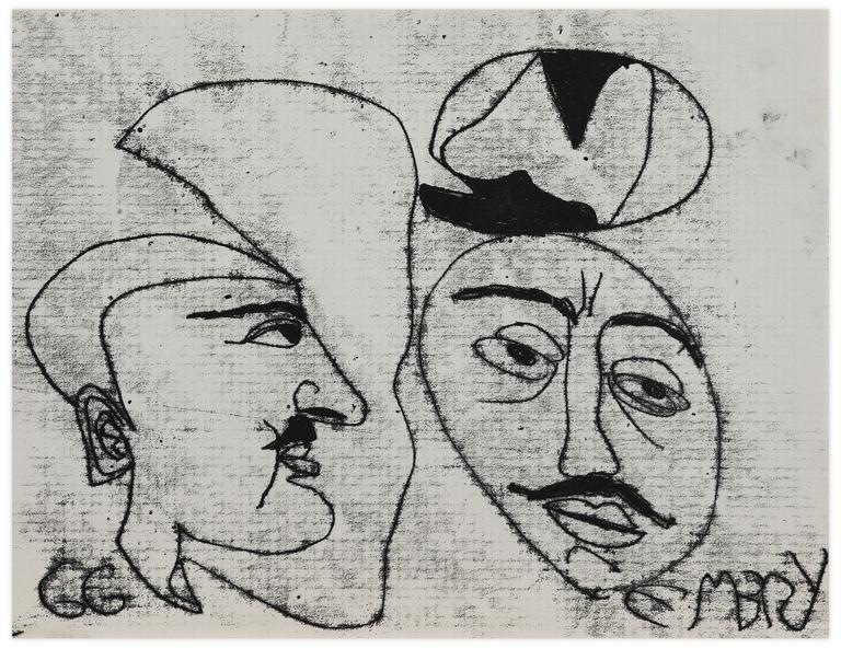 Catalogue raisonné, Norris Embry, Sans titre (Deux visages d'homme, de profil et de face), 1966
