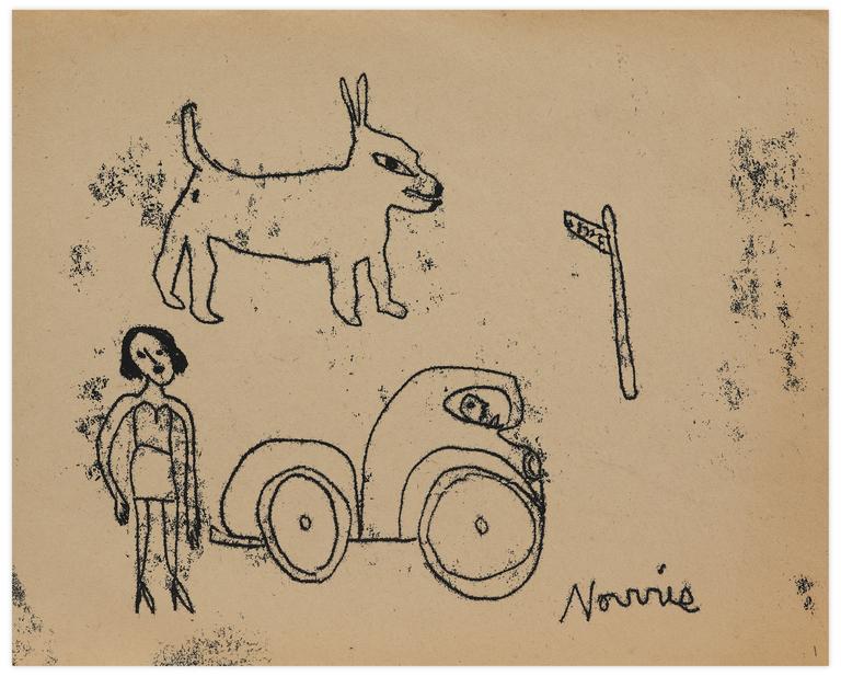 Catalogue raisonné, Norris Embry, Sans titre (Femme, chien et voiture), vers 1955-1960