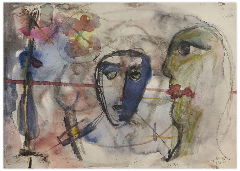 Catalogue raisonné, Norris Embry, Sans titre (Masque bleu et blanc, visage de profil), vers 1960-65