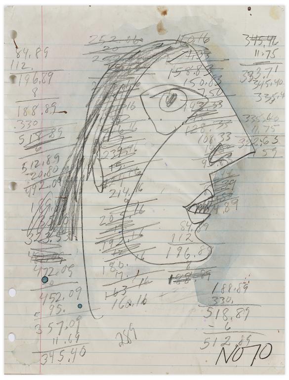 Catalogue raisonné, Norris Embry, Sans titre (Visage de profil et calculs), 1970