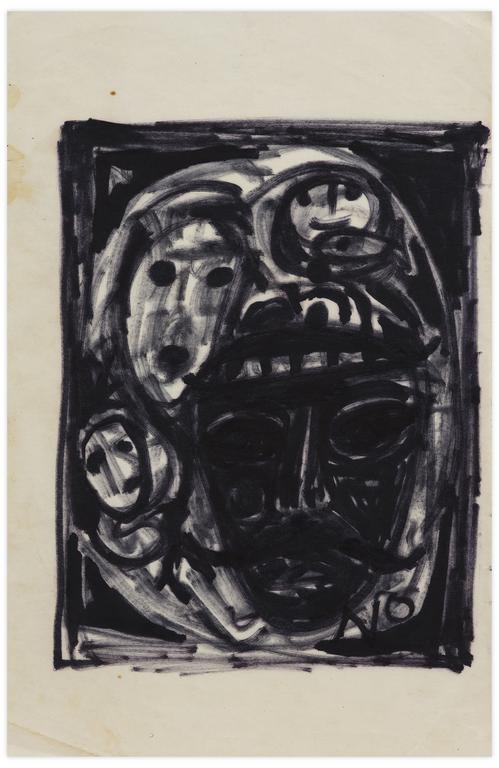 Catalogue raisonné, Norris Embry, Sans titre (Quatre masques), 1960