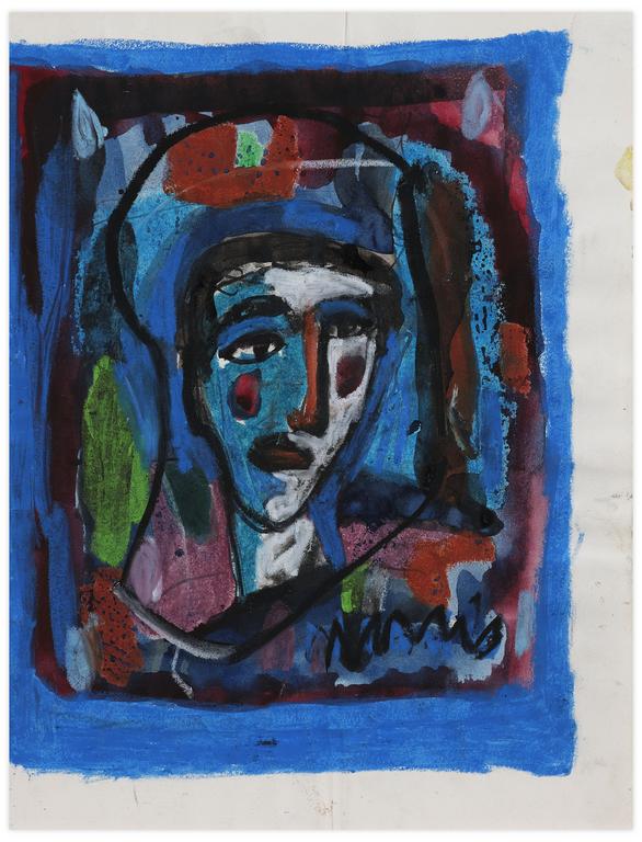 Catalogue raisonné, Norris Embry, Sans titre (Visage d'homme sur fond bleu), vers 1964-65