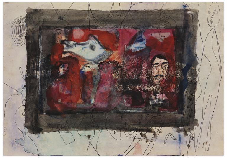 Catalogue raisonné, Norris Embry, Sans titre (Homme à moustache et figures), vers 1965-70