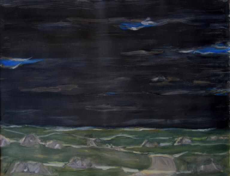 Catalogue raisonné, Hans Seiler, Rochers dans la plaine sous un ciel noir, 1986