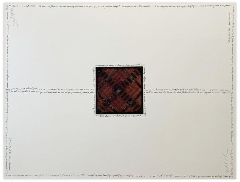 Catalogue raisonné, Henri Maccheroni, Sans titre, œuvre croisée avec Michel Butor, Cartouche ; Egypte-bleu 3ème série - circa 1989
