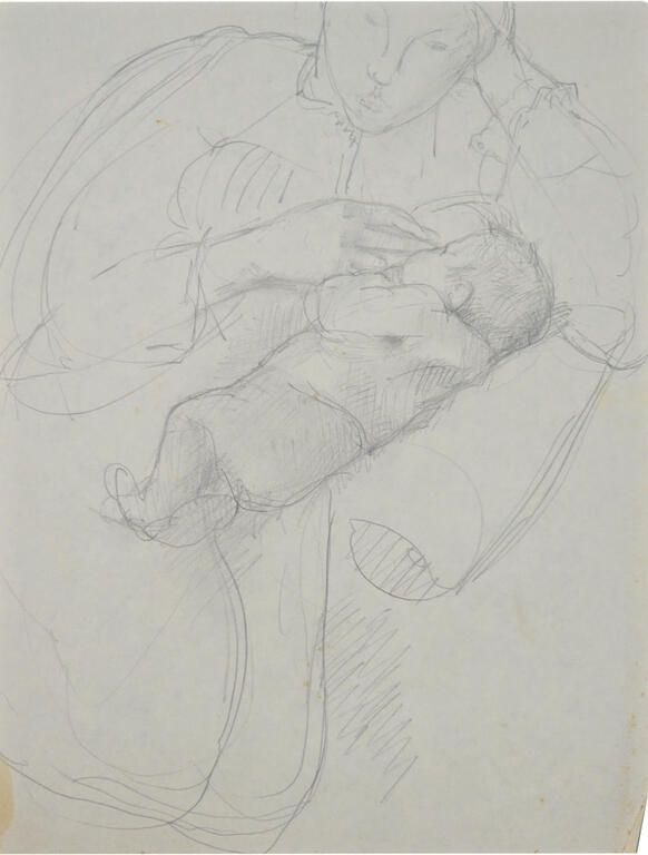 Catalogue raisonné, Patrick Baillet, L'Allaitement, dessin préparatoire - 1982