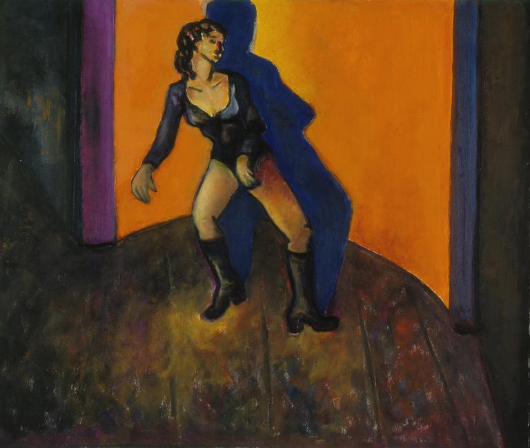 Catalogue raisonné, Femme en justaucorps sur fond orangÃ©, Brigitte Moreau Serre