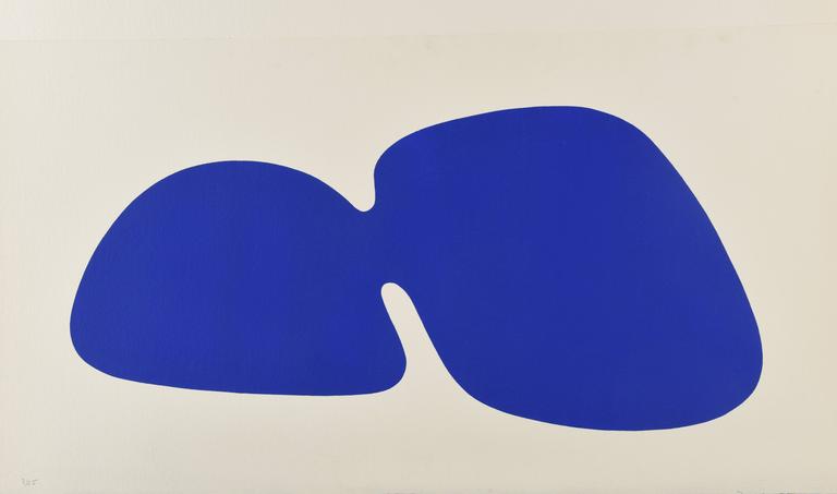 Catalogue raisonné, Jean Legros, Pochoir, Composition aux deux formes bleues, 1972