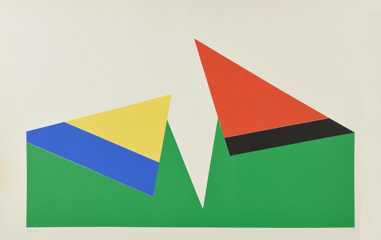 Catalogue raisonné, Jean Legros, Pochoir (triangles pliés, jaune rouge), 1973