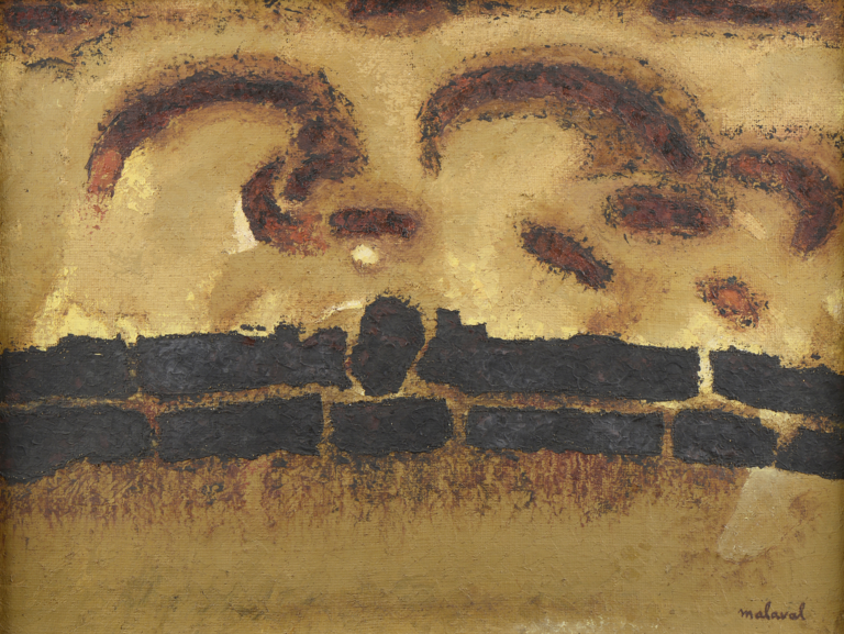 formes noires sur fond ocre par Robert Malaval