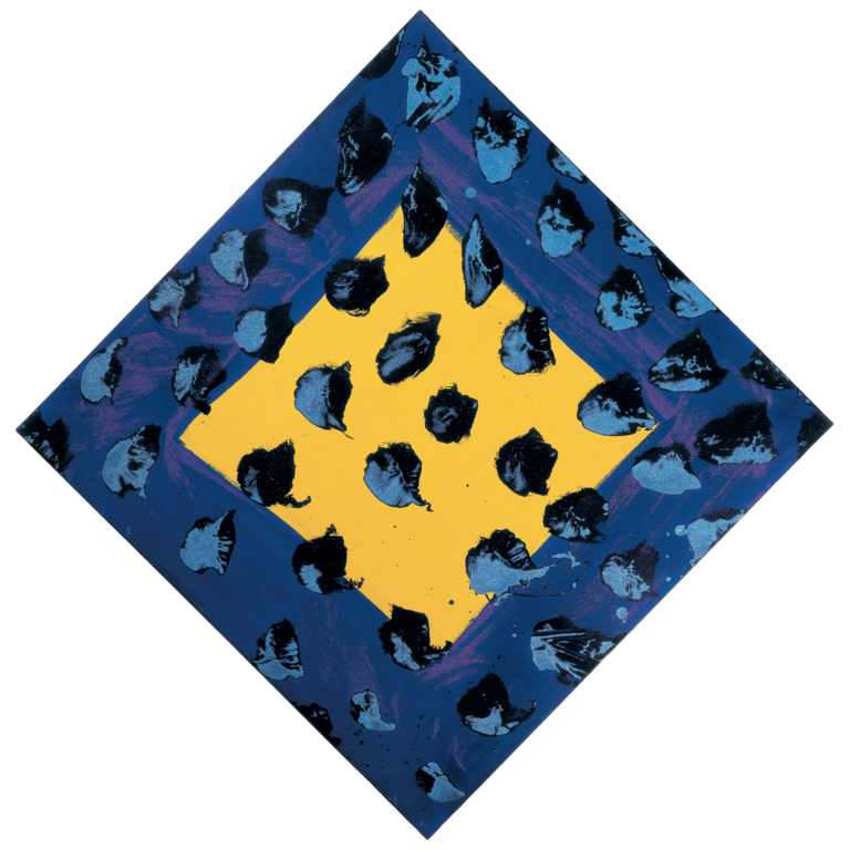Catalogue raisonné, Carré Jaune, cadre bleu, taché bleu ciel - 1980