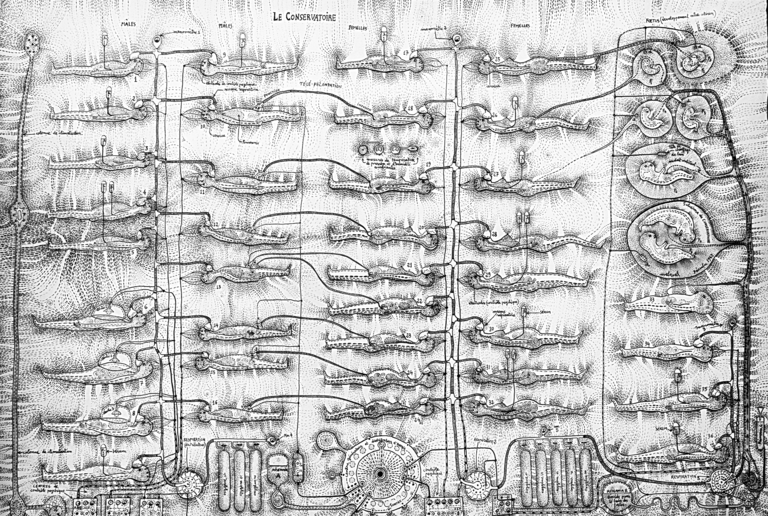 Dessin aux humains allongés reliés